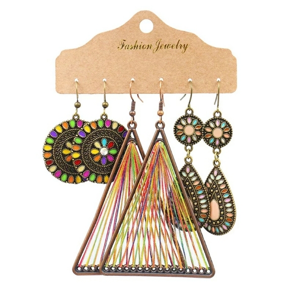 Last 3 Pair Set Tribal Bohemian Dangle Earrings - Picture 6 of 9